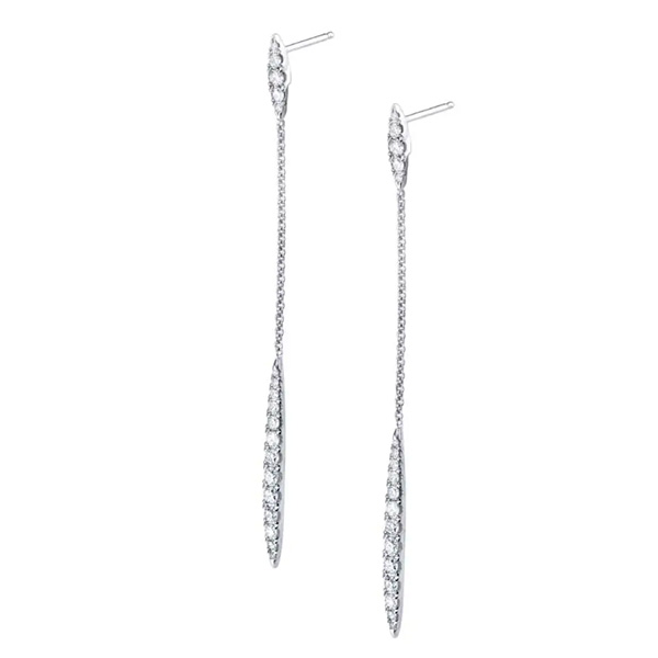 18K Long Modern Diamond Drop Earrings